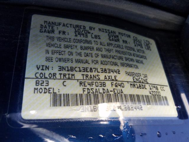 3N1BC13E87L383442 - 2007 NISSAN VERSA S  photo 10