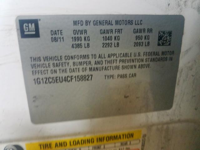 1G1ZC5EU4CF158827 - 2012 CHEVROLET MALIBU 1LT  照片 10