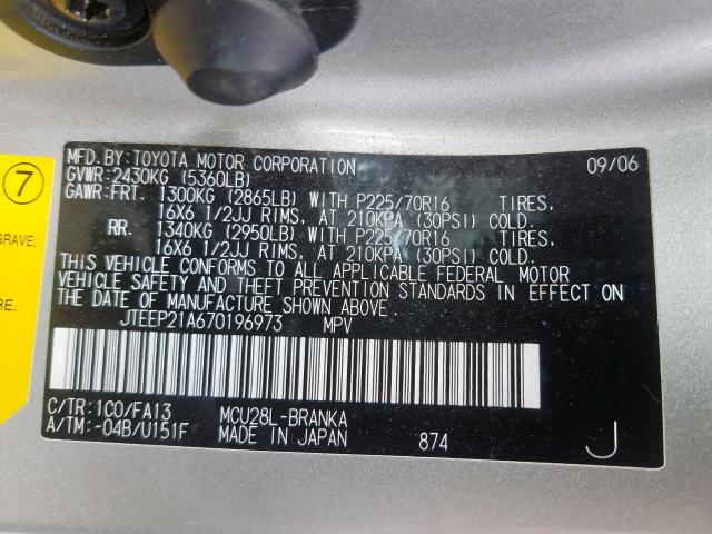 JTEEP21A670196973 - 2007 TOYOTA HIGHLANDER SPORT  photo 10