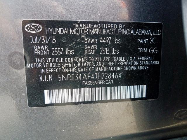 5NPE34AF4JH728464 - 2018 HYUNDAI SONATA SPORT  photo 10