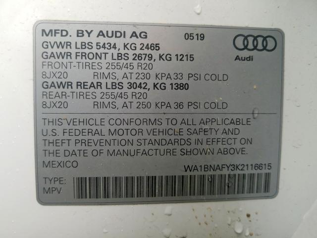 WA1BNAFY3K2116615 - 2019 AUDI Q5 PREMIUM PLUS  photo 10