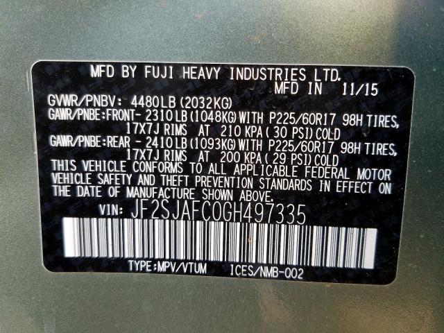 JF2SJAFC0GH497335 - 2016 SUBARU subaru forester 2  photo 10