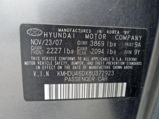 KMHDU46DX8U372923 - 2008 HYUNDAI ELANTRA GLS  photo 10