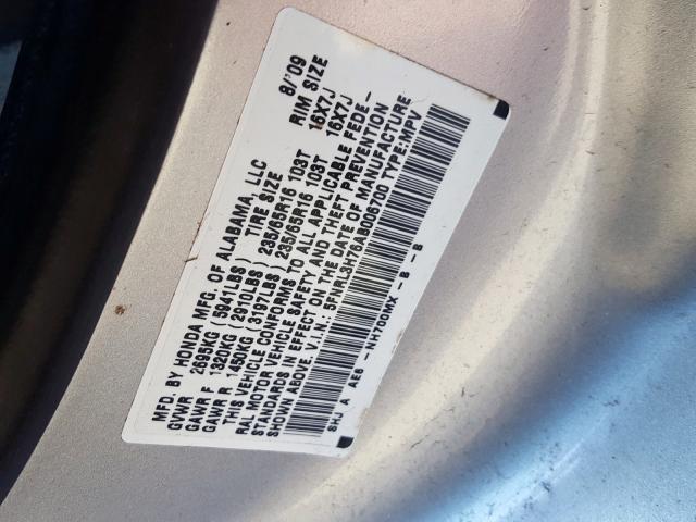 5FNRL3H76AB006700 - 2010 HONDA ODYSSEY EXL  photo 10