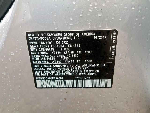 1V2MR2CA6JC534089 - 2018 VOLKSWAGEN ATLAS SEL  foto 10