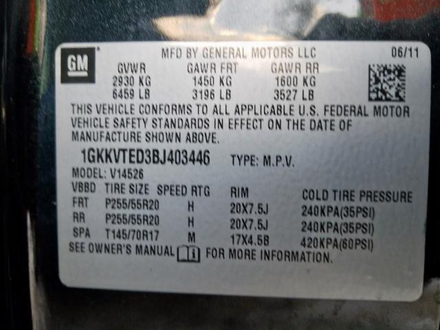 1GKKVTED3BJ403446 - 2011 GMC ACADIA DENALI  photo 10