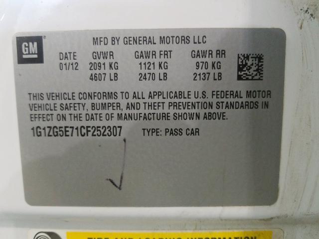 1G1ZG5E71CF252307 - 2012 CHEVROLET MALIBU LTZ  ფოტო 10