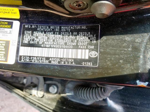 4T1BF1FK0CU164430 - 2012 TOYOTA CAMRY BASE  photo 10