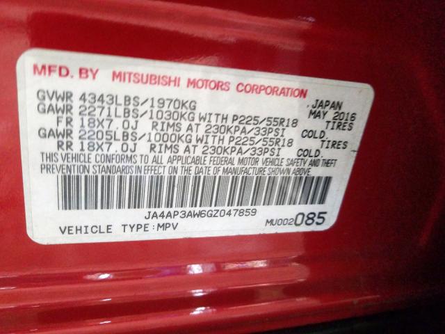 JA4AP3AW6GZ047859 - 2016 MITSUBISHI OUTLANDER SPORT ES  photo 10