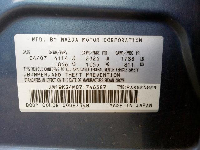 JM1BK34M071746387 - 2007 MAZDA SPEED 3  photo 10