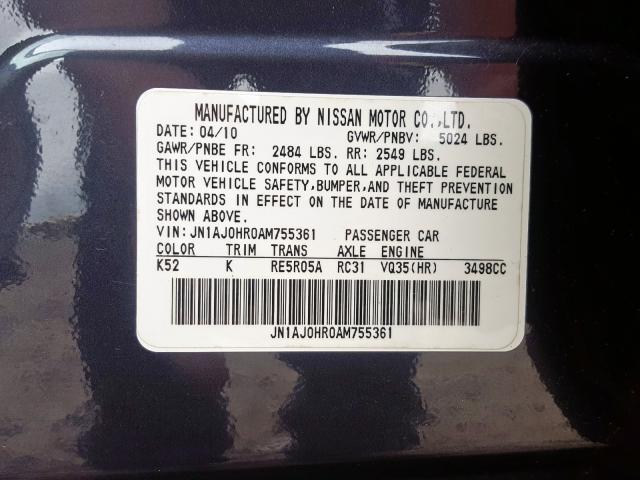 JN1AJ0HR0AM755361 - 2010 INFINITI EX35 BASE  photo 10