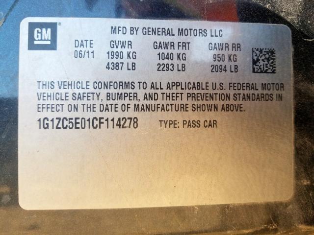 1G1ZC5E01CF114278 - 2012 CHEVROLET MALIBU 1LT  照片 10