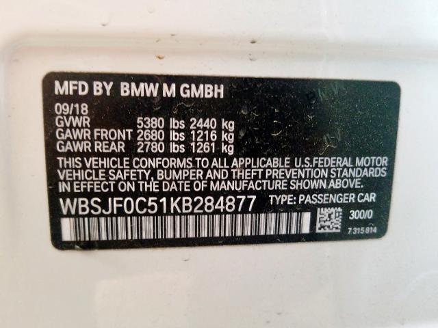 WBSJF0C51KB284877 - 2019 BMW M5  photo 10