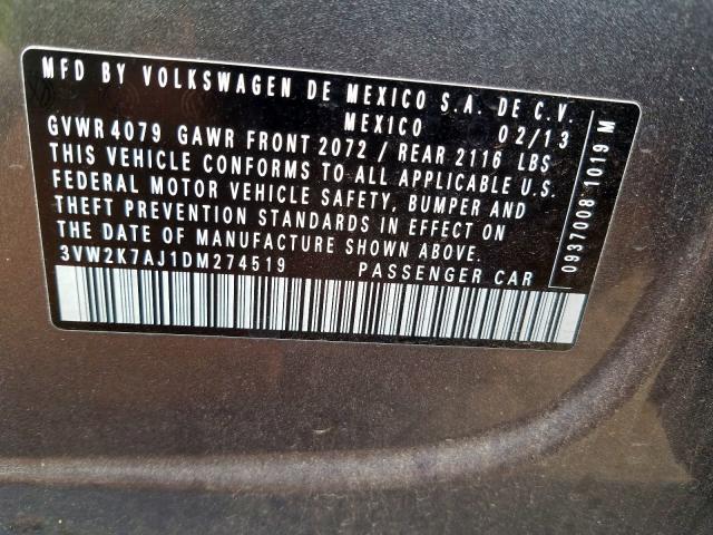 3VW2K7AJ1DM274519 - 2013 VOLKSWAGEN JETTA BASE  照片 10