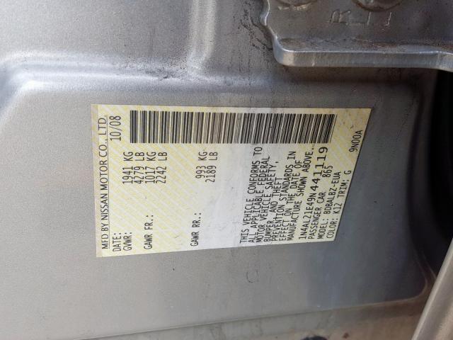 1N4AL21E49N441119 - 2009 NISSAN ALTIMA 2.5  photo 10