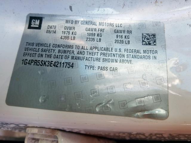 1G4PR5SK3E4211754 - 2014 BUICK VERANO CONVENIENCE  photo 10