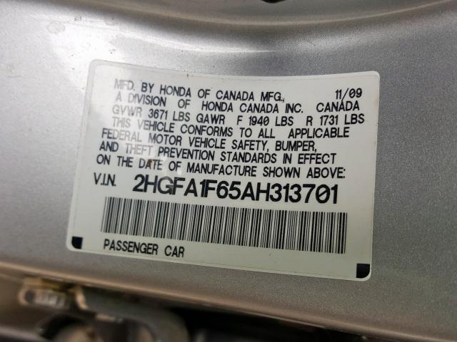 2HGFA1F65AH313701 - 2010 HONDA CIVIC LX-S  foto 10