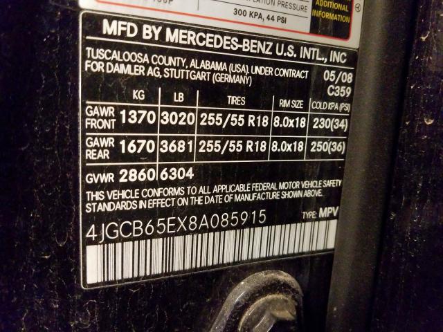 4JGCB65EX8A085915 - 2008 MERCEDES-BENZ R 350  photo 10