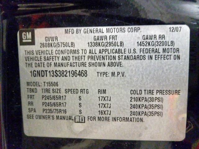 1GNDT13S382196468 - 2008 CHEVROLET TRAILBLAZER LS  photo 10