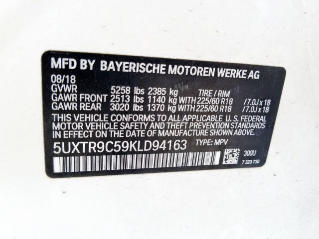 5UXTR9C59KLD94163 - 2019 BMW X3 XDRIVE30I  foto 10