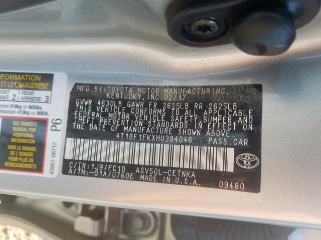 4T1BF1FKXHU394046 - 2017 TOYOTA CAMRY LE  photo 10