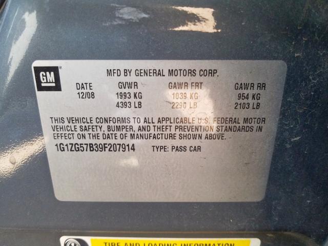 1G1ZG57B39F207914 - 2009 CHEVROLET MALIBU LS  photo 10