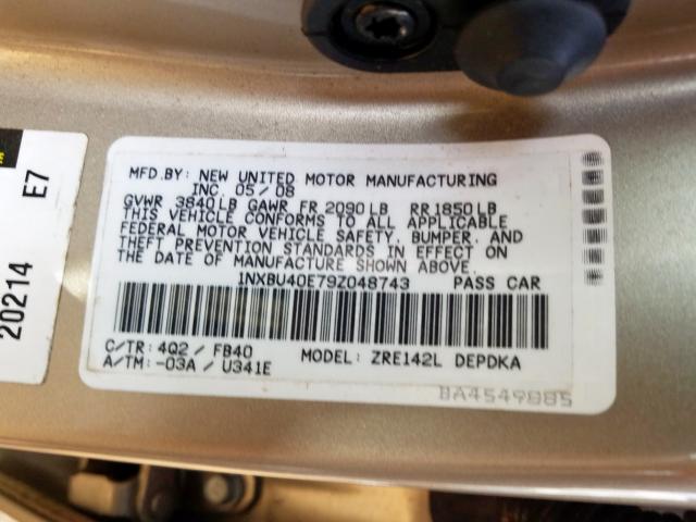 1NXBU40E79Z048743 - 2009 TOYOTA COROLLA BASE  photo 10