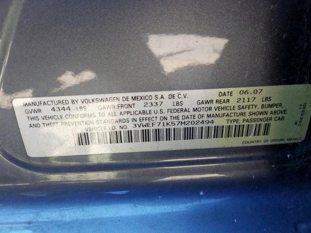 3VWEF71K57M202494 - 2007 VOLKSWAGEN JETTA WOLFSBURG  照片 10