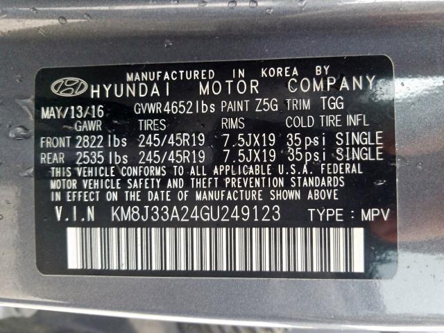 KM8J33A24GU249123 - 2016 HYUNDAI TUCSON LIMITED  photo 10