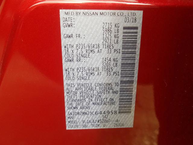 5N1DR2MN2JC644958 - 2018 NISSAN PATHFINDER S  фото 10