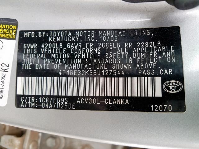 4T1BE32K56U127544 - 2006 TOYOTA CAMRY LE  photo 10