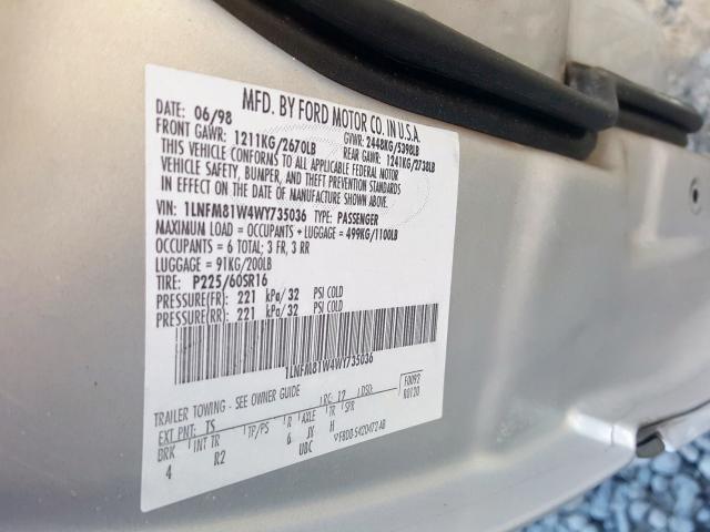 1LNFM81W4WY735036 - 1998 LINCOLN TOWN CAR EXECUTIVE  фото 10