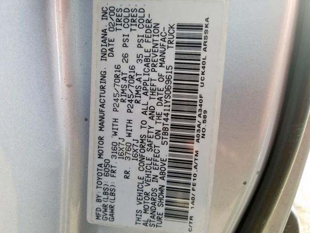 5TBBT4411YS069615 - 2000 TOYOTA TUNDRA ACCESS CAB  照片 10
