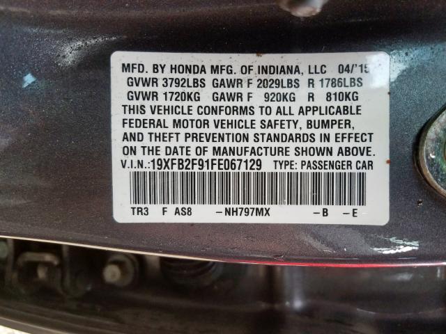 19XFB2F91FE067129 - 2015 HONDA CIVIC EXL  照片 10