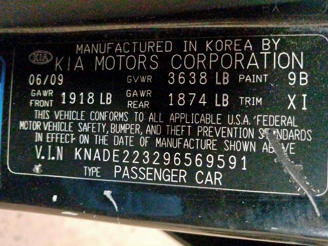 KNADE223296569591 - 2009 KIA RIO BASE  photo 10