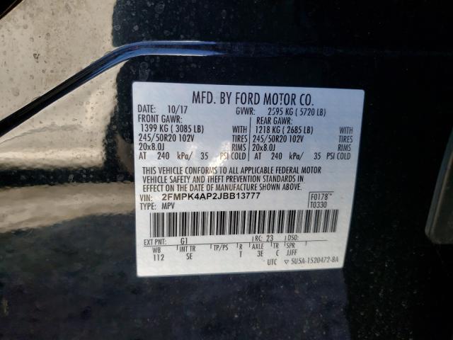 2FMPK4AP2JBB13777 - 2018 FORD EDGE SPORT BLACK photo 10