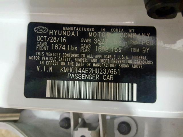 KMHCT4AE2HU237661 - 2017 HYUNDAI ACCENT SE  photo 10