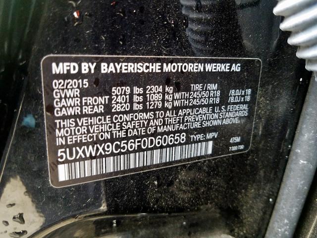 5UXWX9C56F0D60658 - 2015 BMW X3 XDRIVE28I  photo 10