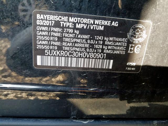 5UXKR0C30H0V80901 - 2017 BMW X5 XDRIVE35I  photo 10