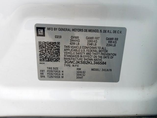 3GNCJKSB2KL346584 - 2019 CHEVROLET TRAX LS  photo 10