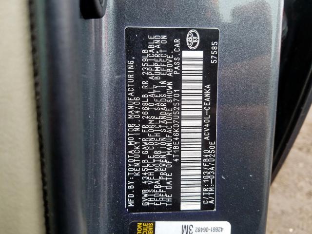 4T1BE46K07U525701 - 2007 TOYOTA CAMRY CE  photo 10