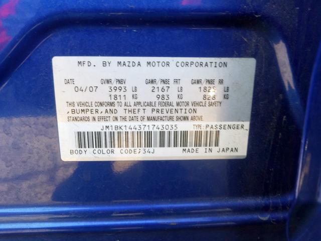 JM1BK144371743035 - 2007 MAZDA 3 HATCHBACK  photo 10