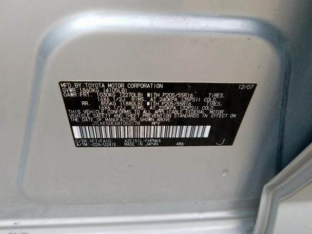 JTLKE50E681052178 - 2008 TOYOTA SCION XB  照片 10