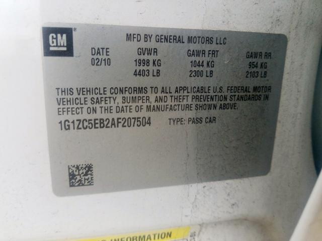 1G1ZC5EB2AF207504 - 2010 CHEVROLET MALIBU 1LT  照片 10