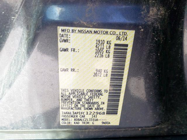 1N4AL3AP1FC122968 - 2015 NISSAN ALTIMA 2.5  photo 10