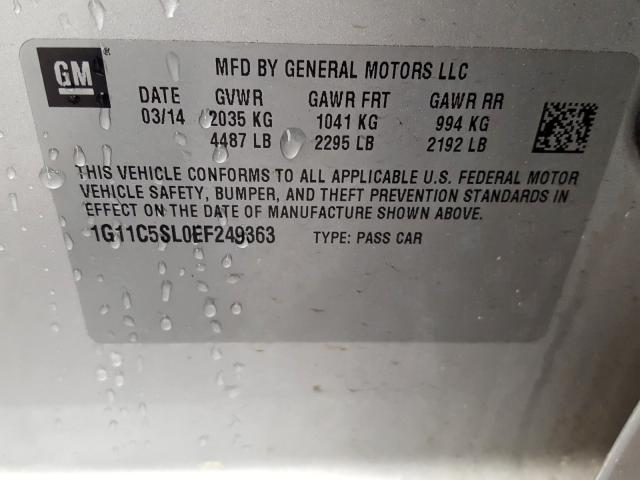 1G11C5SL0EF249363 - 2014 CHEVROLET MALIBU 1LT  照片 10