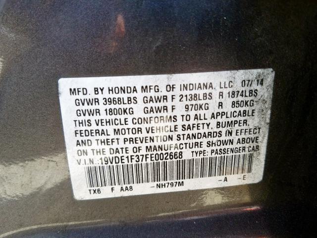 19VDE1F37FE002668 - 2015 ACURA ILX 20  photo 10