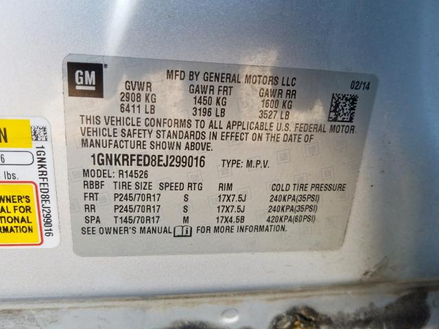 1GNKRFED8EJ299016 - 2014 CHEVROLET TRAVERSE LS  photo 10