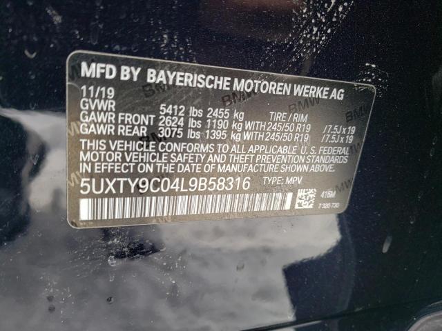 5UXTY9C04L9B58316 - 2020 BMW X3 XDRIVEM40I BLACK photo 10