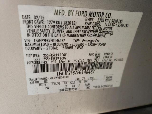 1FAHP2F87FG146487 - 2015 FORD TAURUS LIMITED SILVER photo 10